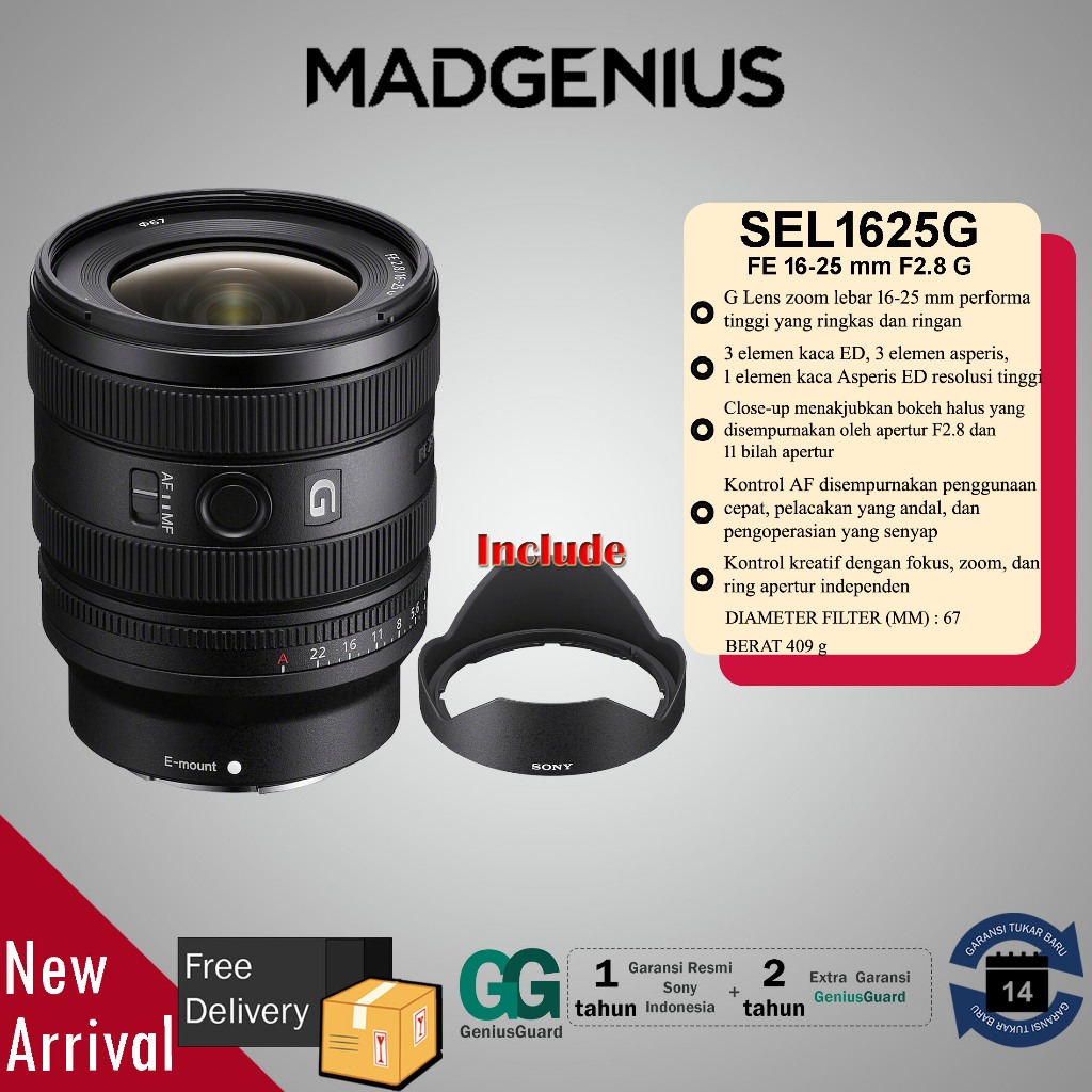 SONY Original Lensa Sony FE 16-25 mm F2.8 G / Lensa Sony 16-25mm / Lensa Wide G Lens Sony / Lensa Ka