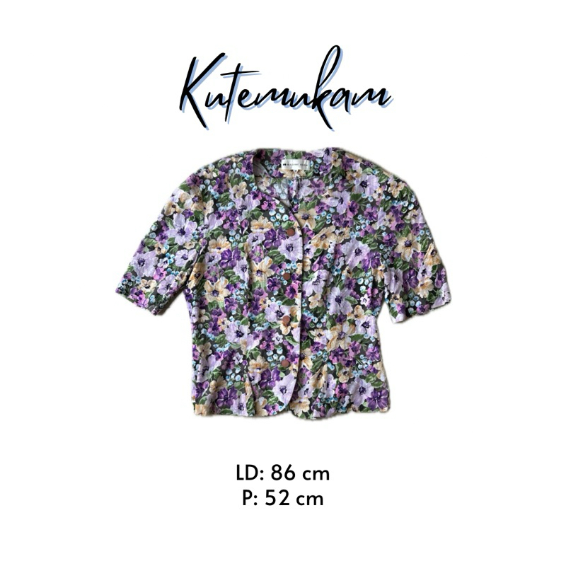 Blus wanita bunga ungu vintage preloved