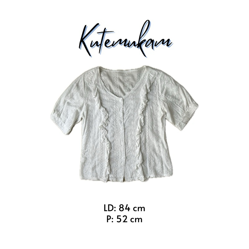Blus wanita putih renda vintage preloved