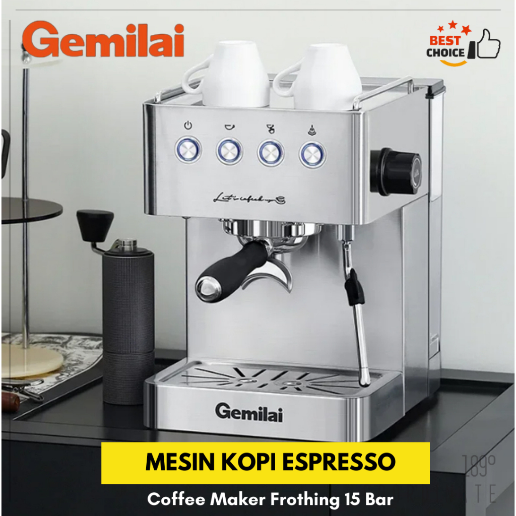 MESIN KOPI ESPRESSO OTOMATIS GEMILAI CAPPUCCINO LATTE COFFEE MAKER FROTHING 15 BAR