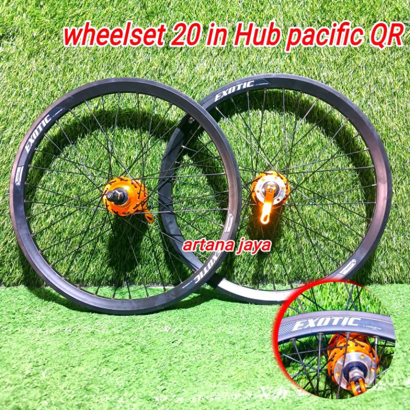 wheelset 20 atau velg sepeda 20in sudah dirakit dan disetel jari2 dan sudah bering