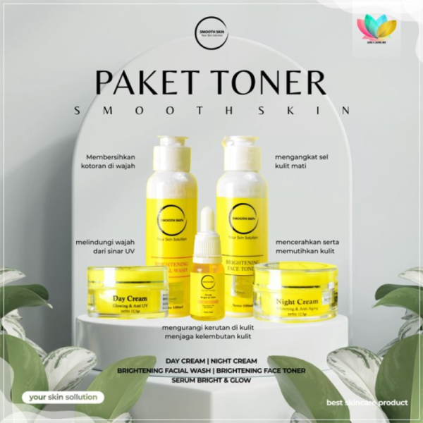 Paket Skincare Pemutih Wajah Cream Krim Smooth Skin Perawatan Glowing - Paket Toner