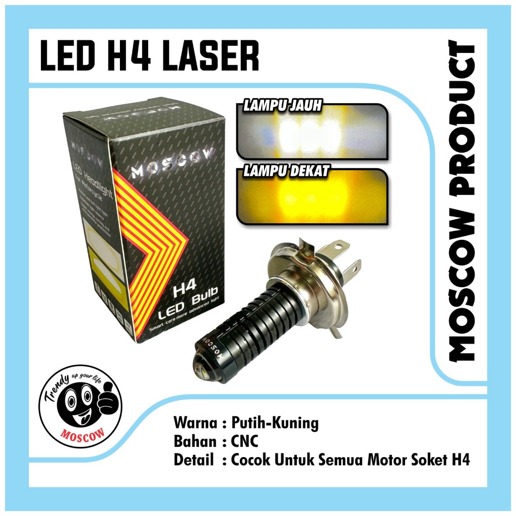 LAMPU LED H4 LASER MOBIL MOTOR 20WATT 12-80V 3 KAKI BISA UNTUK SCOOPY 2018 KEATAS DAN MX KING 2 BEAM