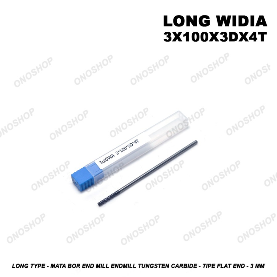 Long Type - Mata Bor End Mill Endmill Tungsten Carbide - Tipe Flat End - 3 mm