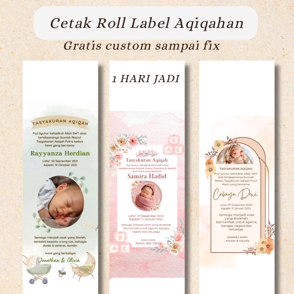 

ROLL SOUVENIR AQIQAHAN, BESEK AQIQAH, TASYAKURAN KELAHIRAN, LABEL SOUVENIR, STIKER BESEK AQIQAH