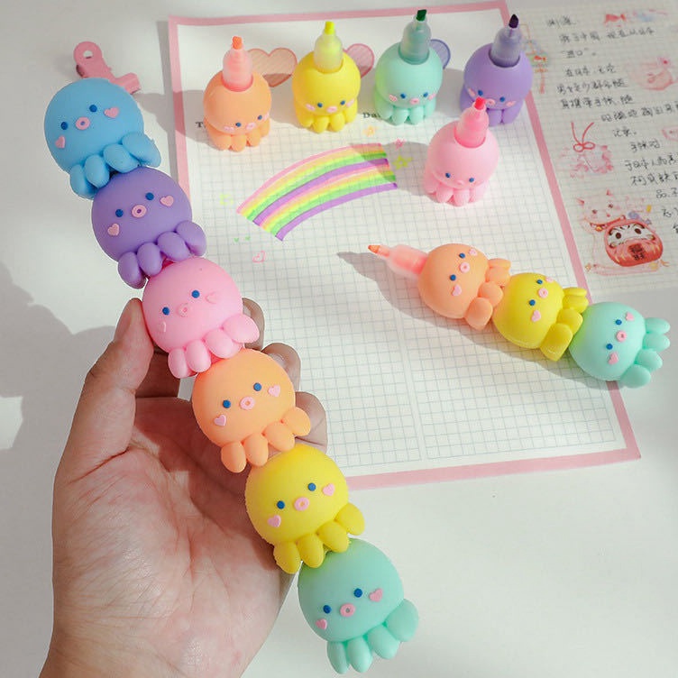 

KODE O1X2 Highlighter 3D Octopus Tumpuk 1 Set Stabilo Spidol Pastel Marker Textlighter Textliner Gurita ubur ubur