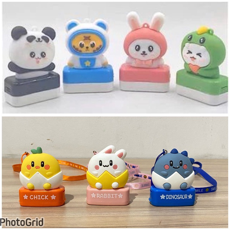 

KODE O2K6 Stamp Custom stamp gantungan tali stempel nama Karakter Animal panda rabbit frog tiger