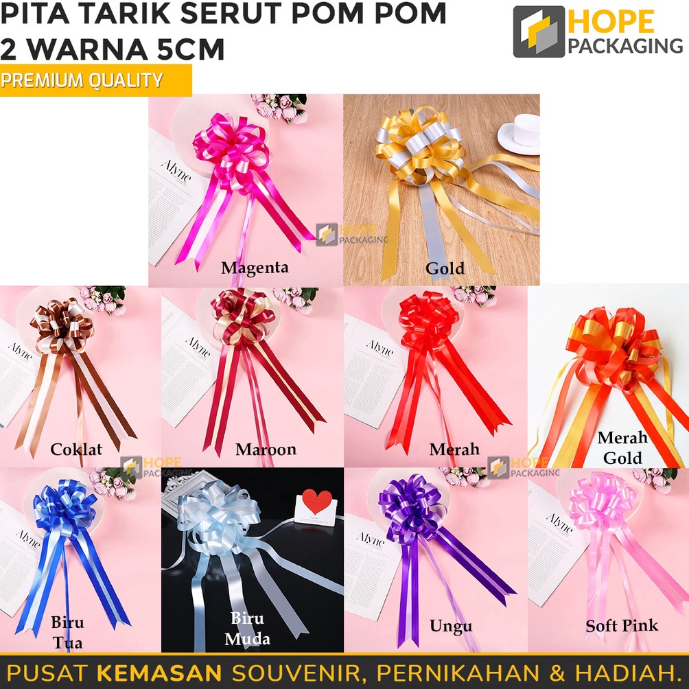 

TREND PRODUCT Pita Tarik Serut Pompom 2 Warna size 55cm Pita Hampers Parcel Wedding Pita Kado Hampers Pernikahan Pita Dekor Ulang Tahun Mobil