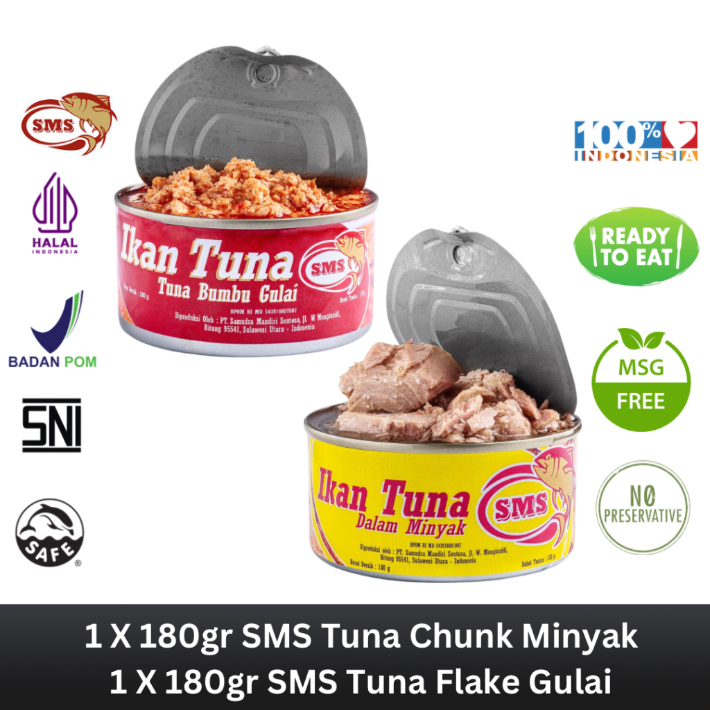 

SMS Tuna Kaleng Chunk Dalam Minyak 180g & SMS Tuna Kaleng Dalam Bumbu Gulai 180g