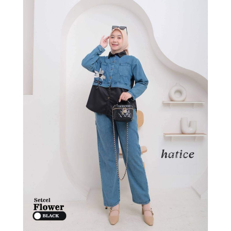 Setcel Flower Hatice // Setelan Jeans Wanita
