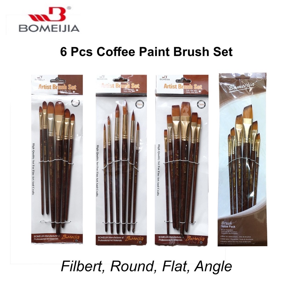 

BOMEIJIA Artist 6 pcs Coffee Artists Brush Round Filbert Flat u I2S9