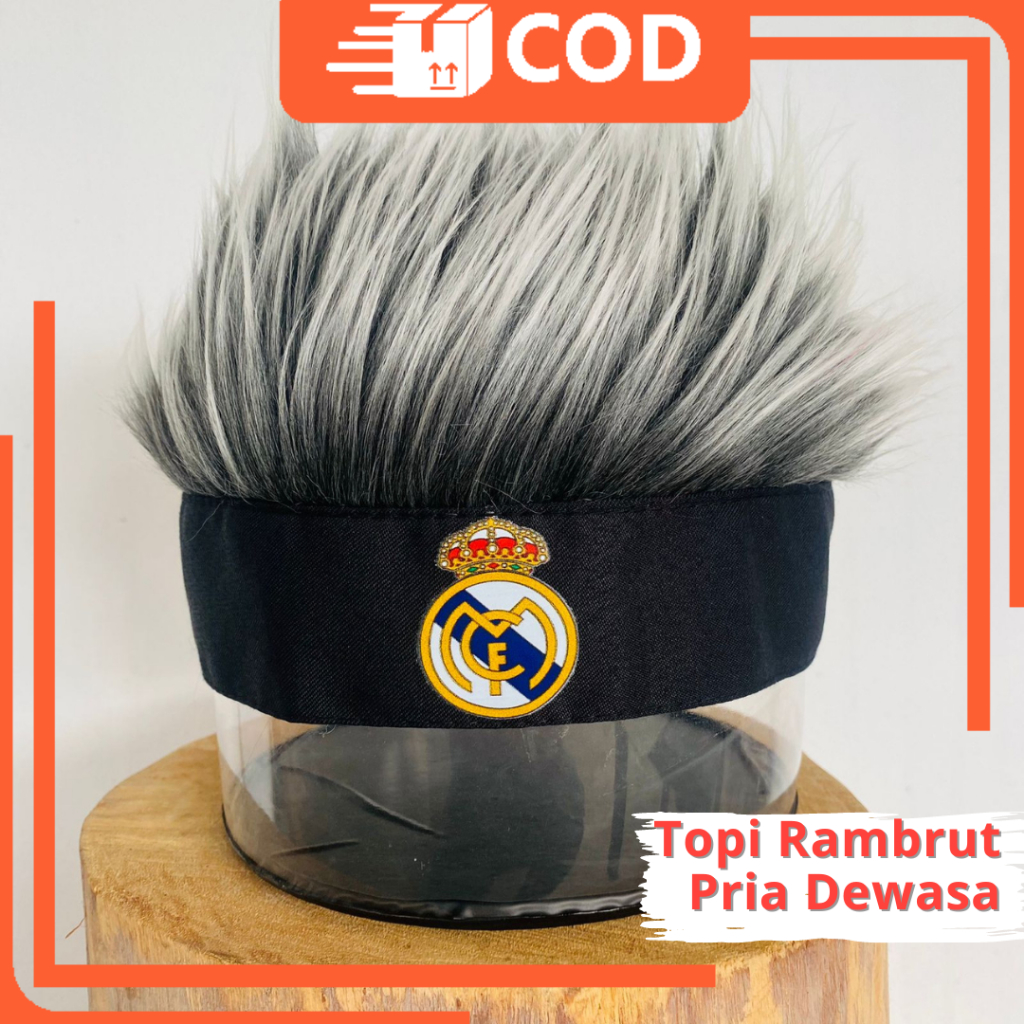 Arsenal Topi Rambut Pria Dewasa, Topi Wig Rambut, Wig Pria Dewasa