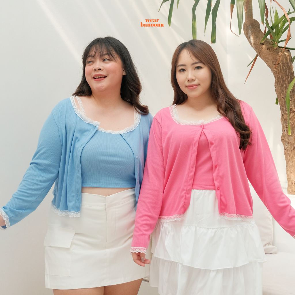 wear.banoona - Ella Cardigan Top | Set Tanktop dan Outer Lengan Panjang Knitwear Stretch Big Size Wa