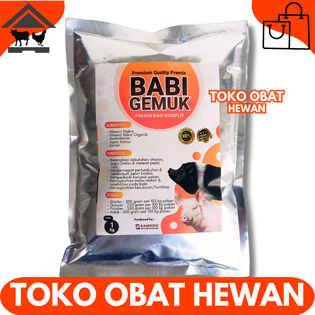 PREMIX BABI GEMUK 1 KG - Premix Babi Suplemen Vitamin Penggemuk Babi & Menambah Nafsu Makan Babi Cam