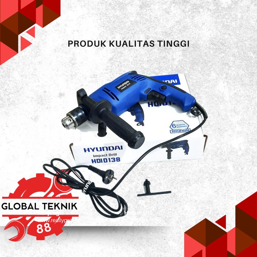 HYUNDAI IMPACT DRILL HDID138 MESIN BOR TANGAN Beton Besi Kayu 13mm - 13mm