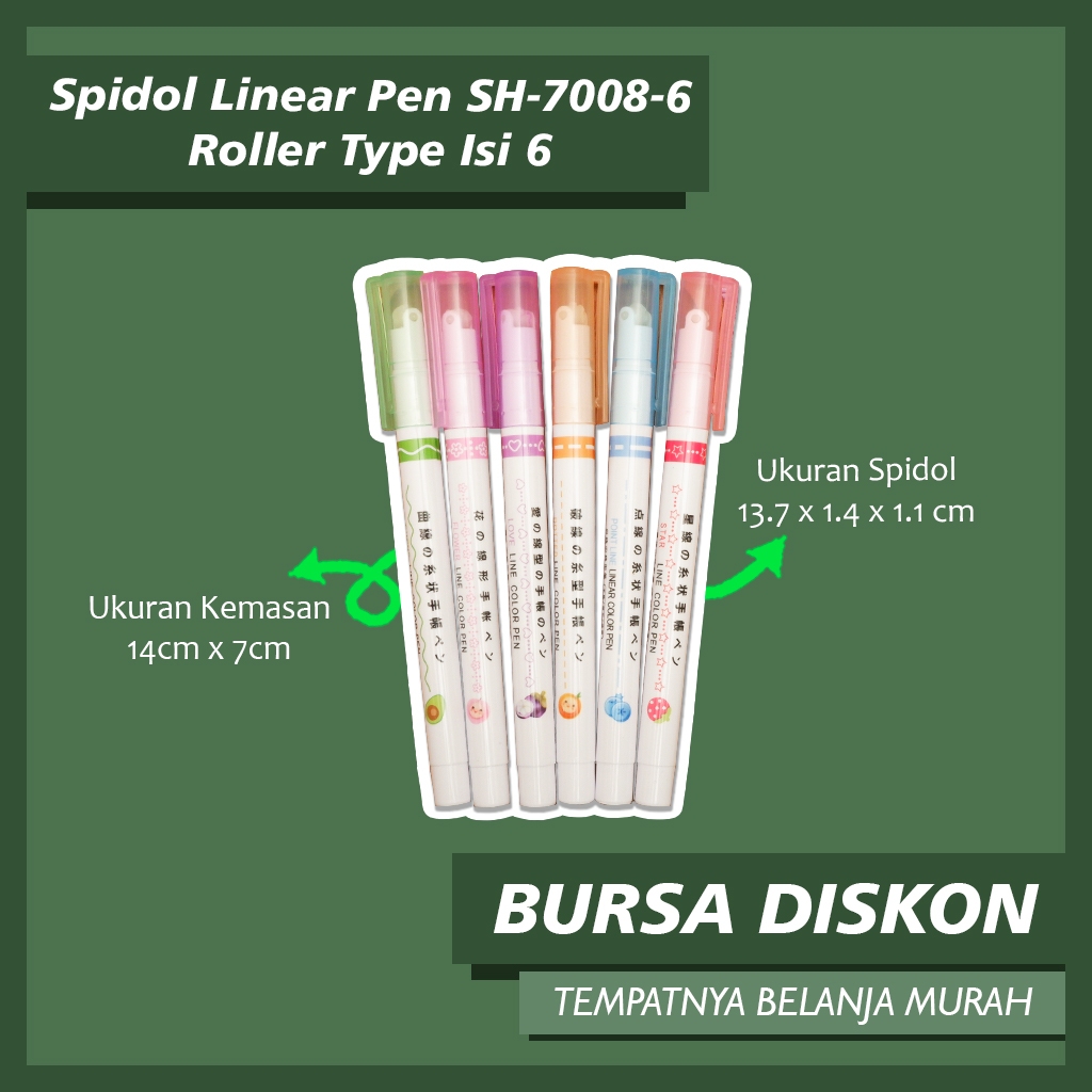 

Spidol Linear Pen SH-7008-6 Roller Type Isi 6 Pena Garis Rol Warna Bermotif Pattern Color Pen Spidol Garis Motif