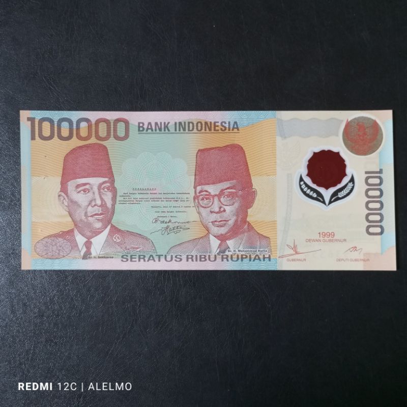 100000 rupiah plastik polymer sukarno hatta tahun 1999 seperti BARU bagus asli