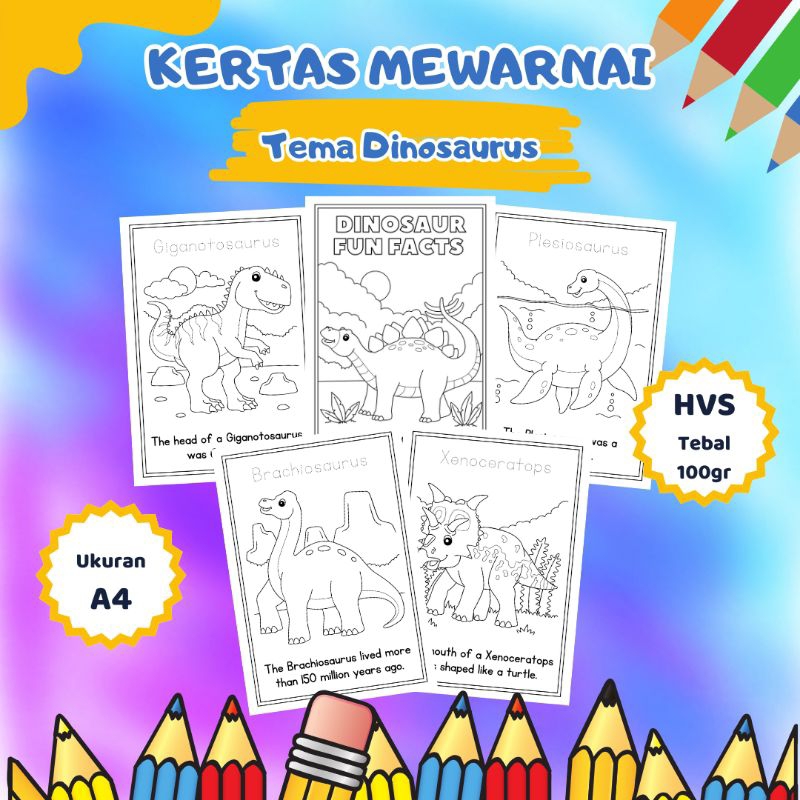 

KERTAS MEWARNAI / COLORING / KERTAS GAMBAR / KERTAS MEWARNAI ANAK PAUD TK / TEMA DINOSAURUS