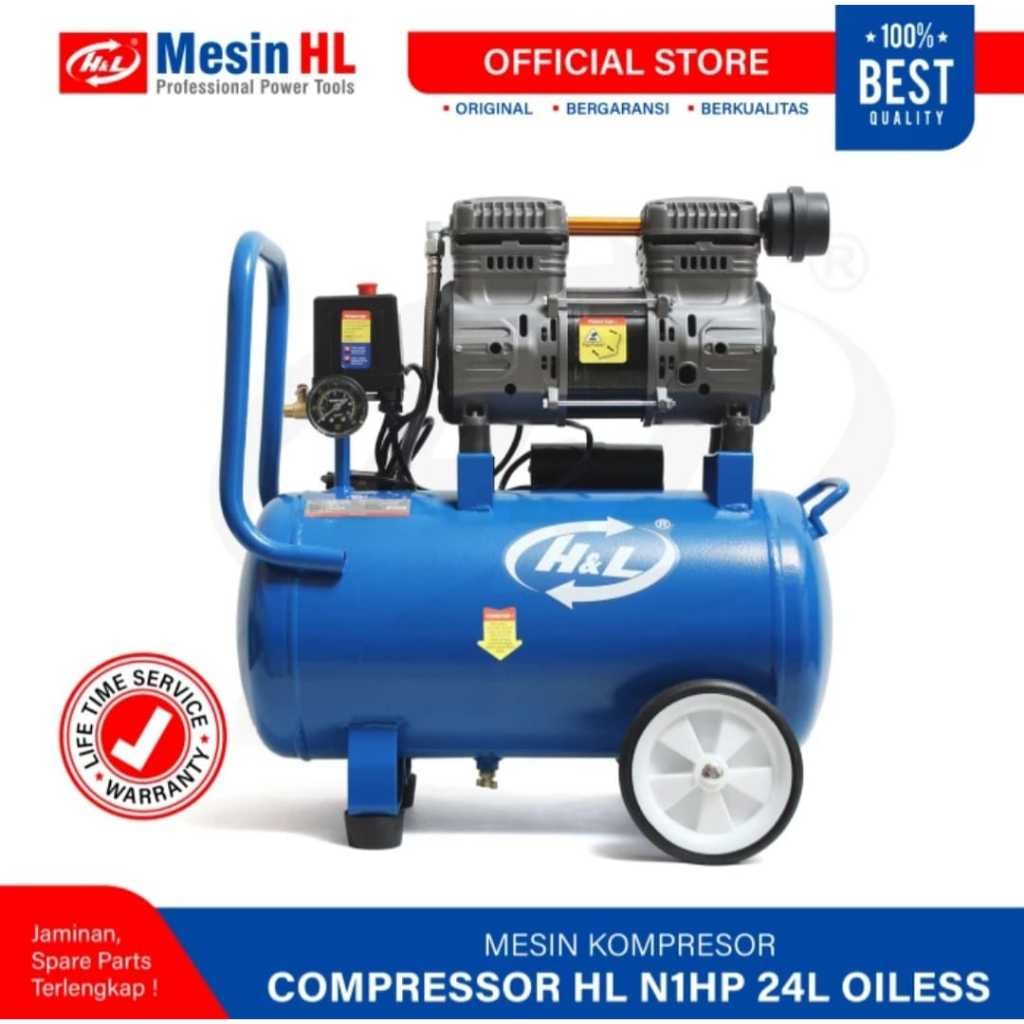 Kompresor Listrik H&L N 1HP 24Liter Oiless Powertools Batam