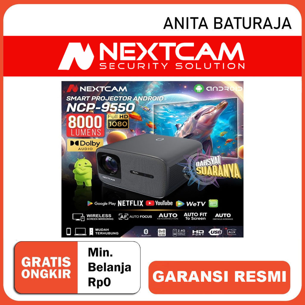 Proyektor android NCP-9550 XBS smart projector dolby 8000lumens 1080HD