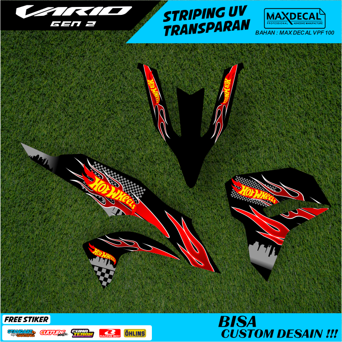 decal striping sticker transparan vario 125 150 new old variasi motif vietnam hitam merah putih 15