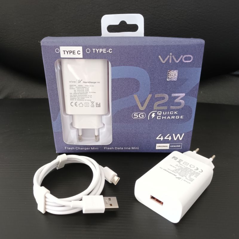 Charger Original VIVO V23 (5G) Quick Charge (4A) USB + Kabel Data Type C Fast Charging 44 Watt