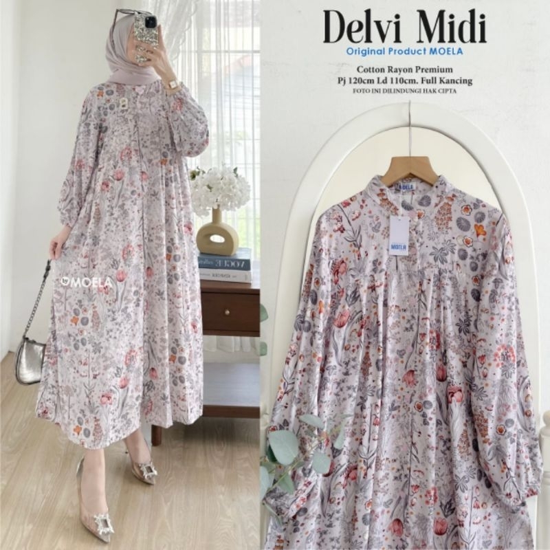 Delvi midi / midi rayon / gamis rayon premium / gamis rayon motif