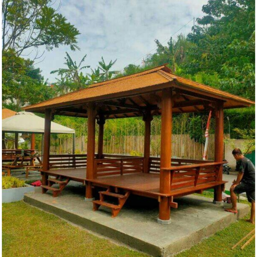 Gasebo Besar Kayu Kelapa Atap Sirap Model 6 Tiang | Jual Gazebo Minimalis | Saung Taman Ukuran Besar