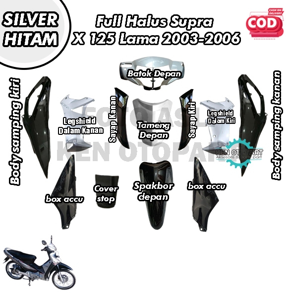 Full Sepaket Set Body Halus Supra X 125 Lama Silver Hitam 2003-2006