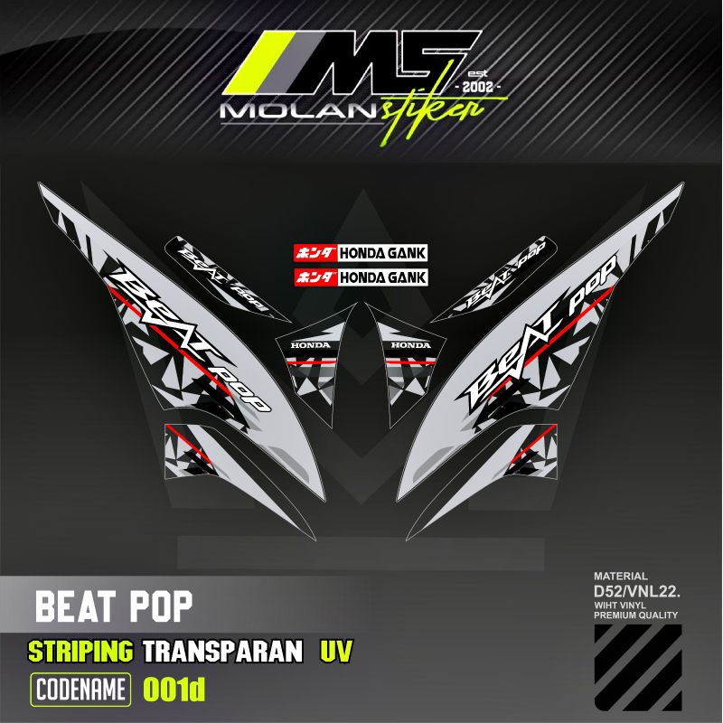 Decal Sticker Striping Variasi Transparan Uv Beat Pop Malaysia Honda Beat Pop 110 Esp Cbs Iss Beat P