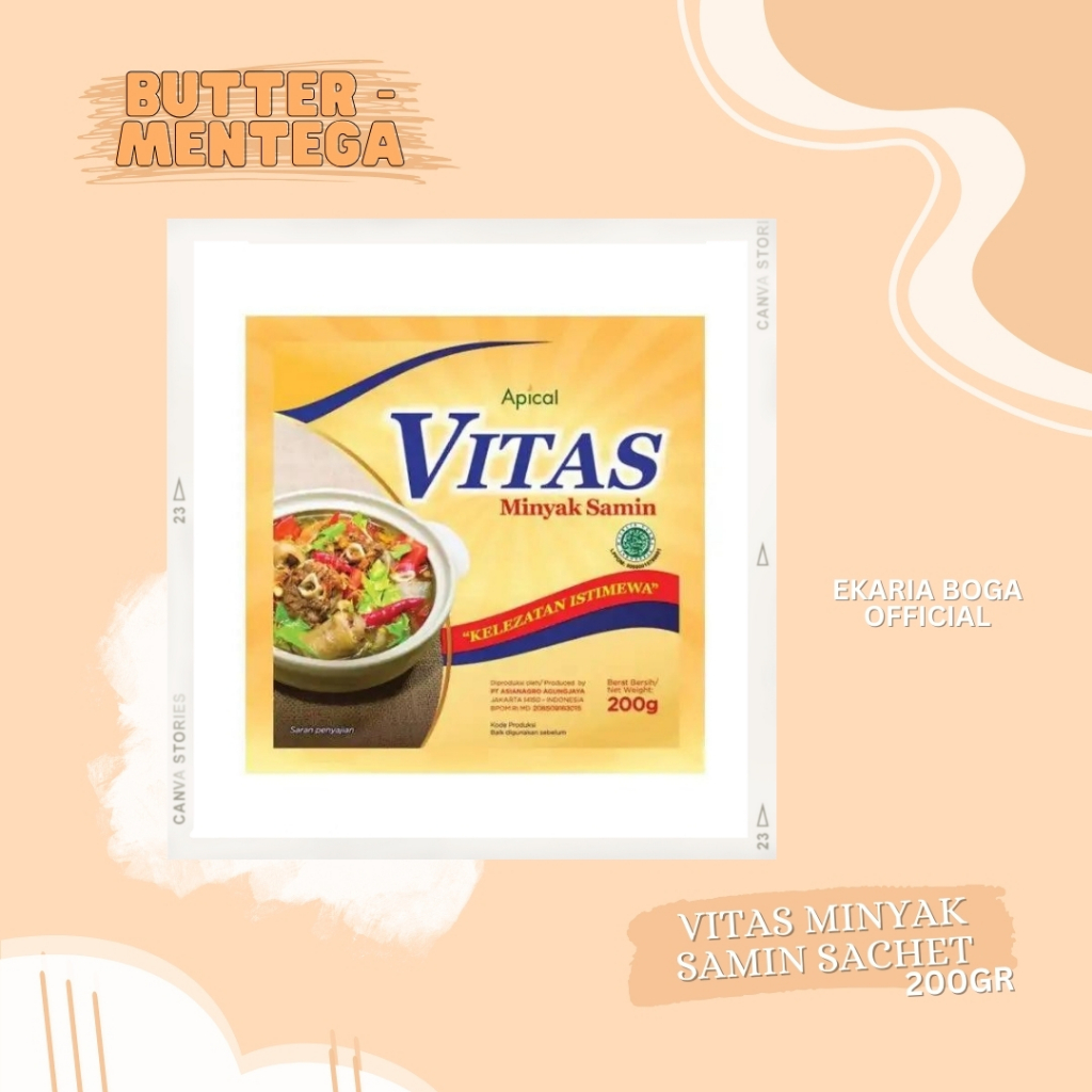 

BUTTER | MENTEGA | MARGARINE | VITAS MINYAK SAMIN SACHET 200GR