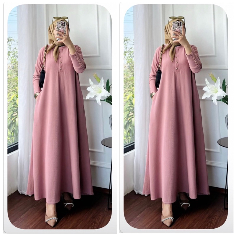 Dress Inara Premium Tebal / Gamis Wanita Knit Busui Bahan Kaos aster knit tebal