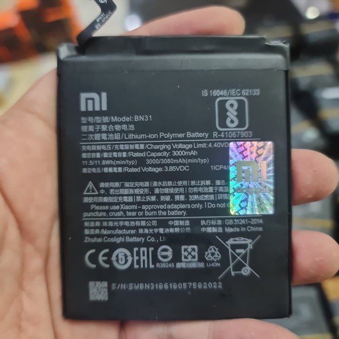 Batre baterai battery Xiaomi Redmi Note 5A /  S2 / Mi a1 / Mi 5x BN31 Original asli