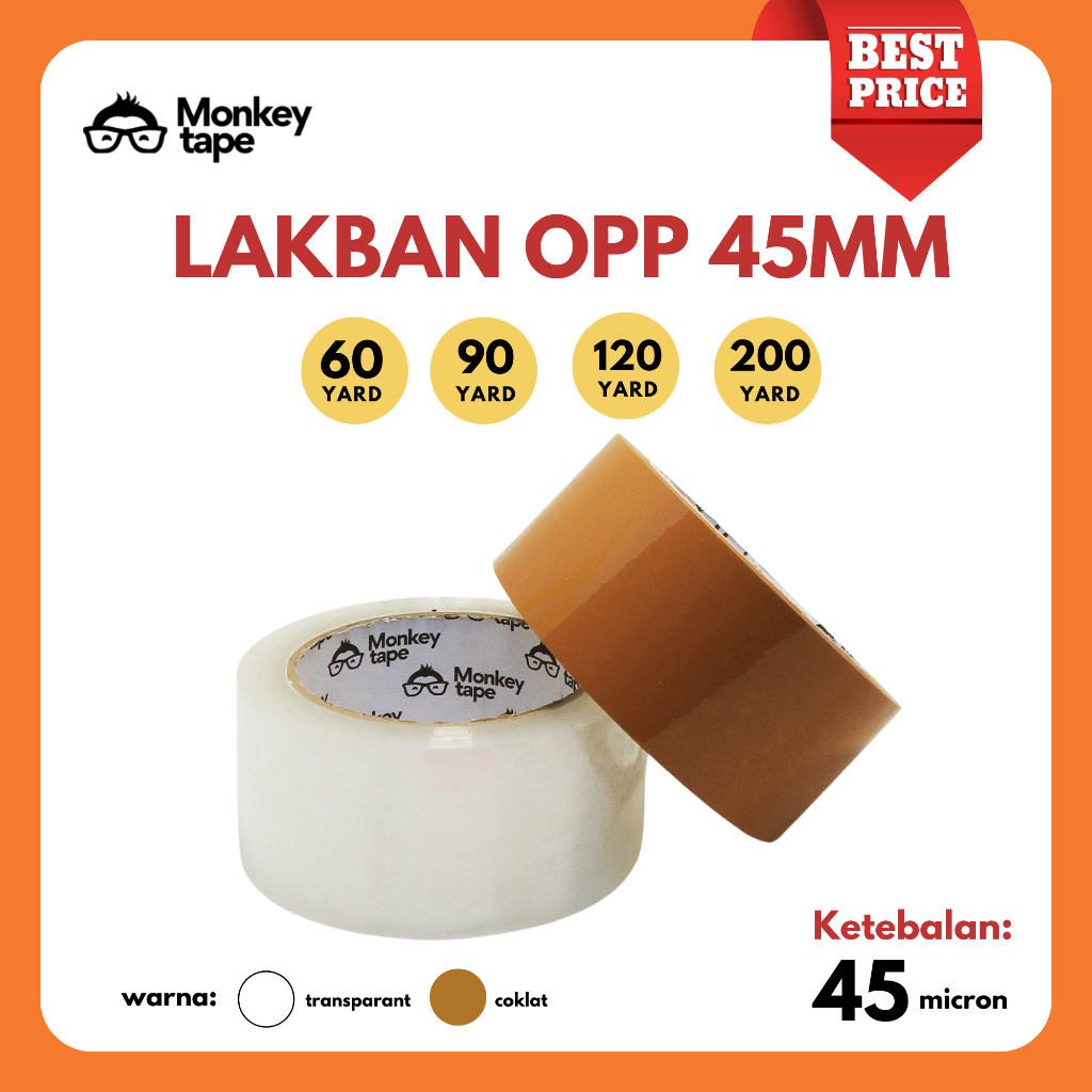 

Lakban OPP 45MM Transparant & Coklat MERK MONKEY TAPE PREMIUM Packing Tape Multifungsi Tebal Lengket