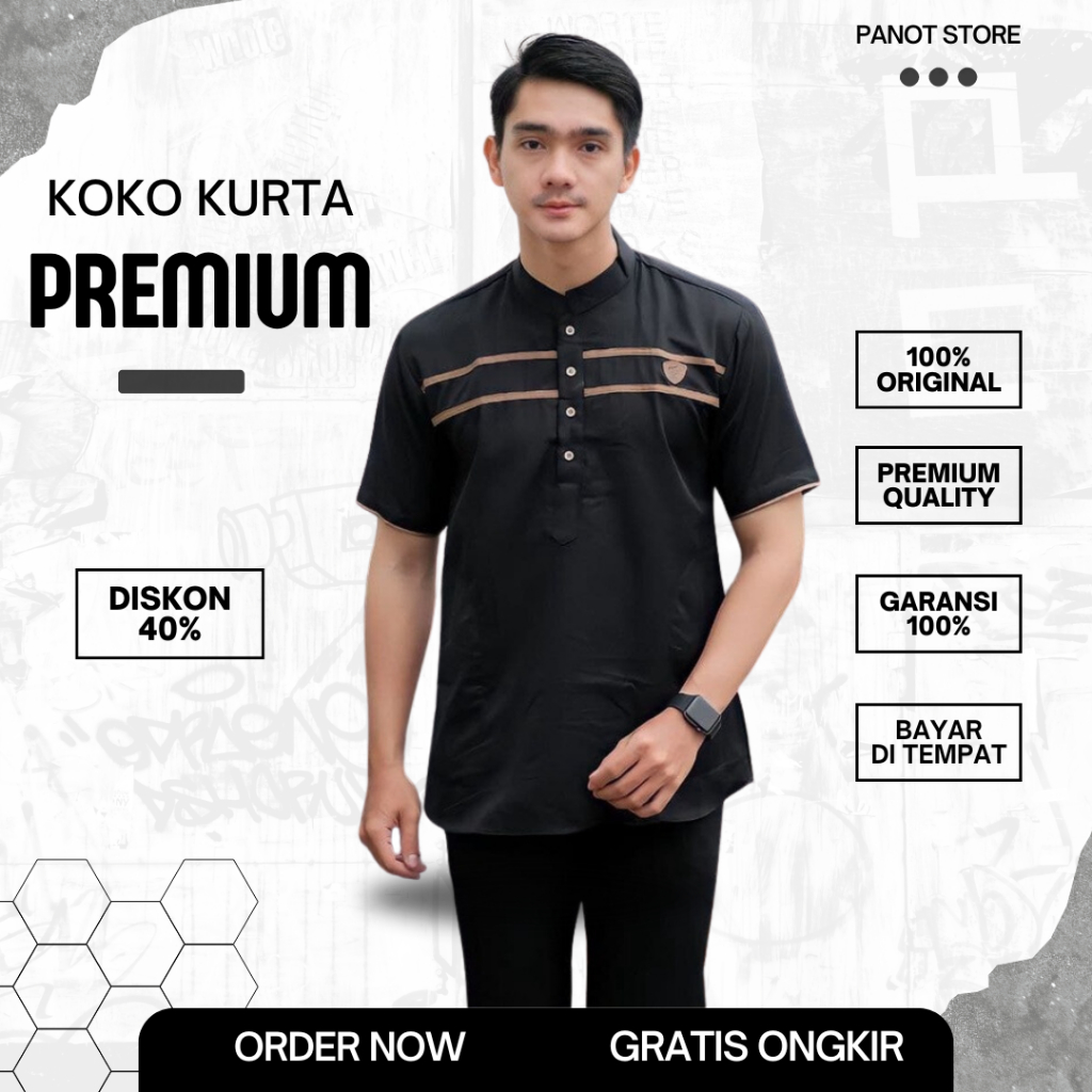 Baju koko pria Dewasa lengan pendek terkini Terlaris  Baju koko kurta Lengan pendek Polos Premium  K