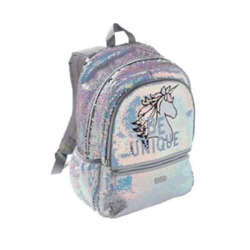 JUSTICE Girls Backpack Brushed Sequins Be Unique Unicorn Silver Flip Sequin Bisa Diusap Tas Ransel A