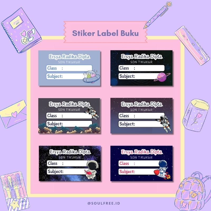

(40pcs) stiker label buku custom / stiker mata pelajaran / stiker buku lucu custom nama