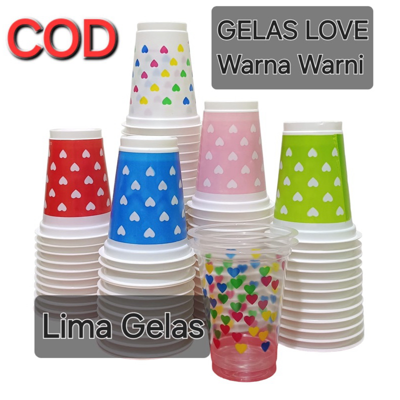 Gelas Plastik 220ml Love/Gelas Plastik Love Warna/Gelas Love Isi 50 pcs