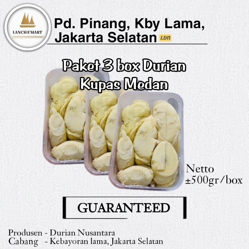 

DURIAN KUPAS MEDAN PREMIUM PAKET 3 BOX KEMASAN PER BOX ±500GRAM