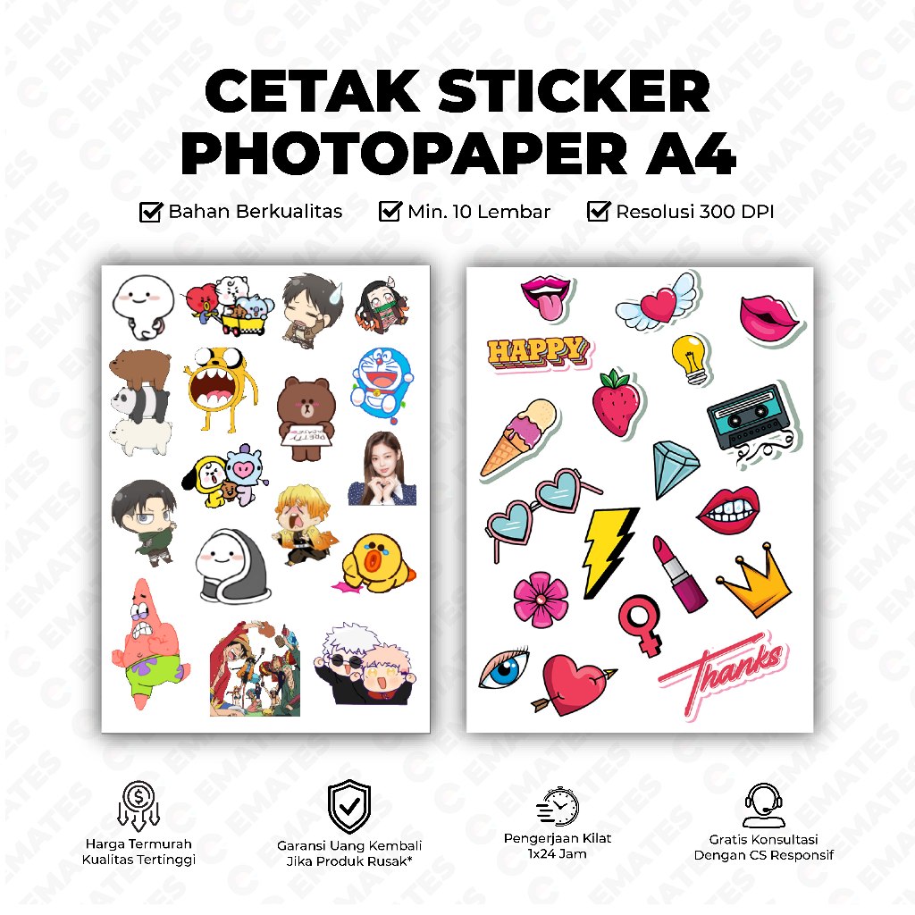 

[Print] Jasa Print Cetak Custom Stiker Photopaper Sticker Label Logo Kpop Anime