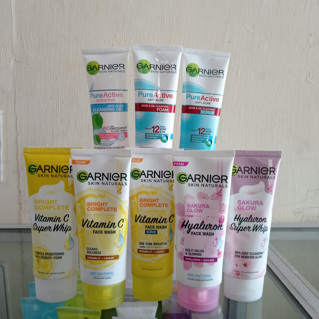 Sabun Cuci Muka Garnier Lengkap - Bright Complete Sakura Glow Pure Active Sensitif Anti Acne Foam Wh