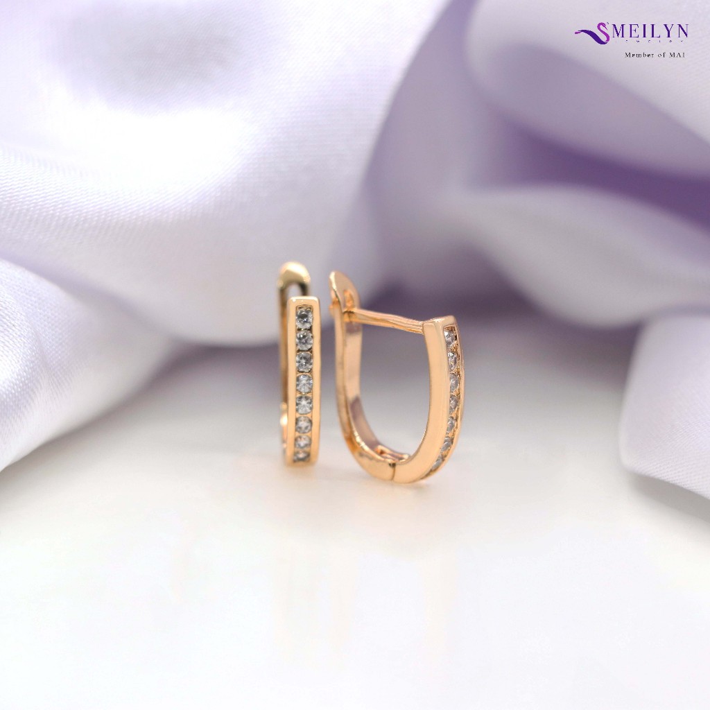 MEILYN Anting Klip Emas Model Baris Row Round Golden Original 18K 0261210081