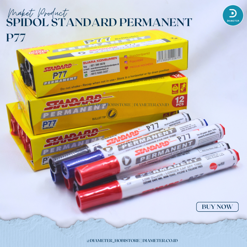 

STANDARD - Spidol Permanent P77 Hitam Biru Merah