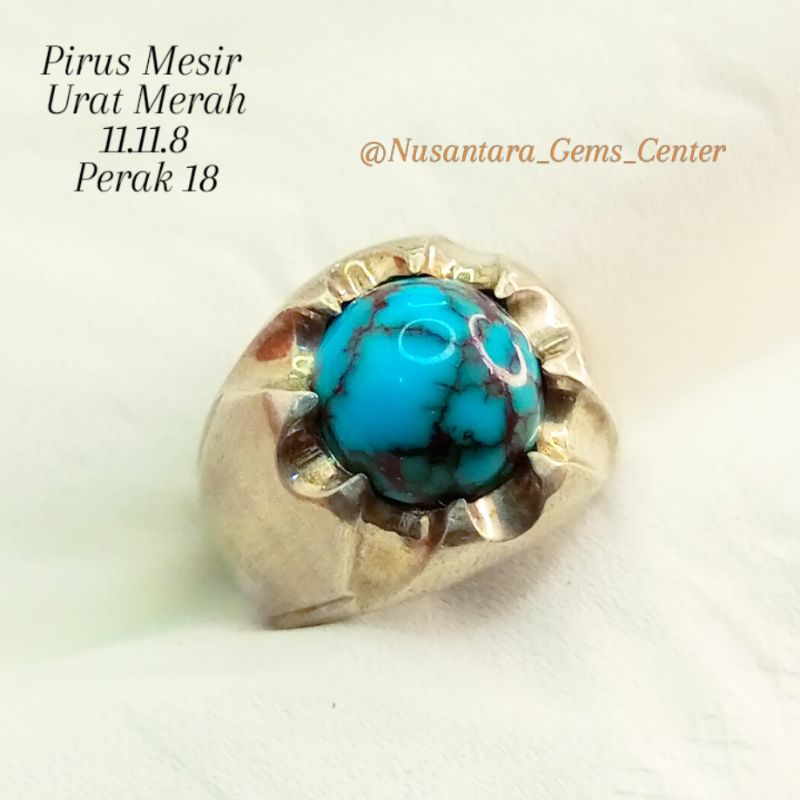 Cincin Pirus Mesir Urat Merah Ceplok Kuro Perak Handmade