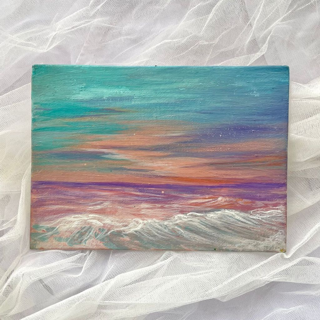Lukisan ombak laut aesthetic | Canvas Panel | Ver 3 painting gouache pastel aesthetic