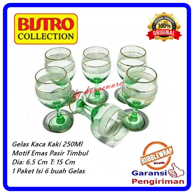 Gelas Kaca Gelas Kaki Kaca 250 Ml Kotak Kado Gelas Beling Bistro Celini ( Isi 6 Pcs Gelas )