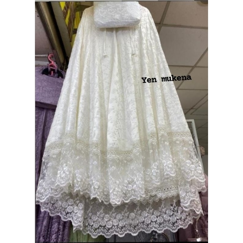 mukena sutra Paris premium renda tile keliling