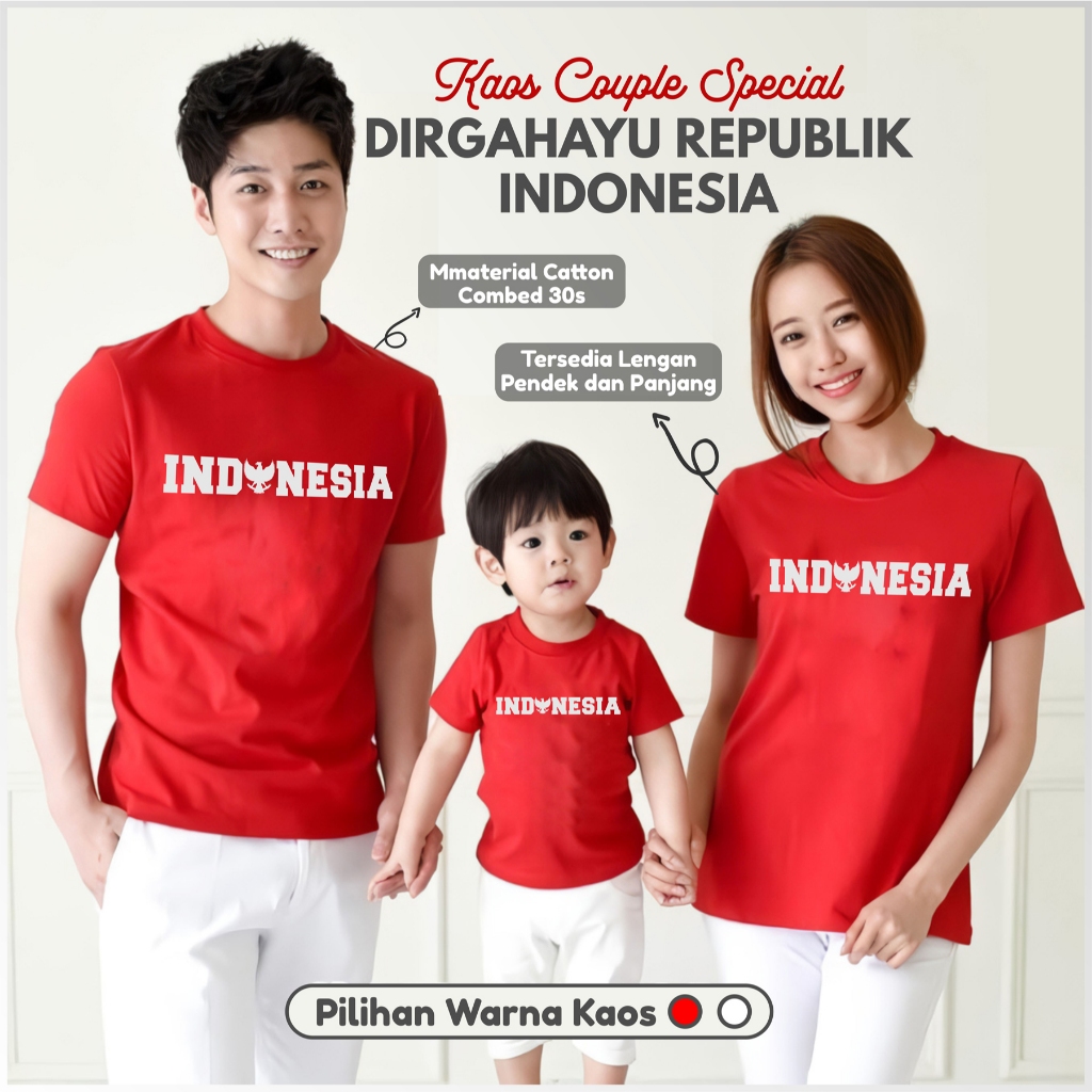 Baju Kaos Couple 17 Agustus Dirgahayu Indonesia HUT RI Merdeka Merah