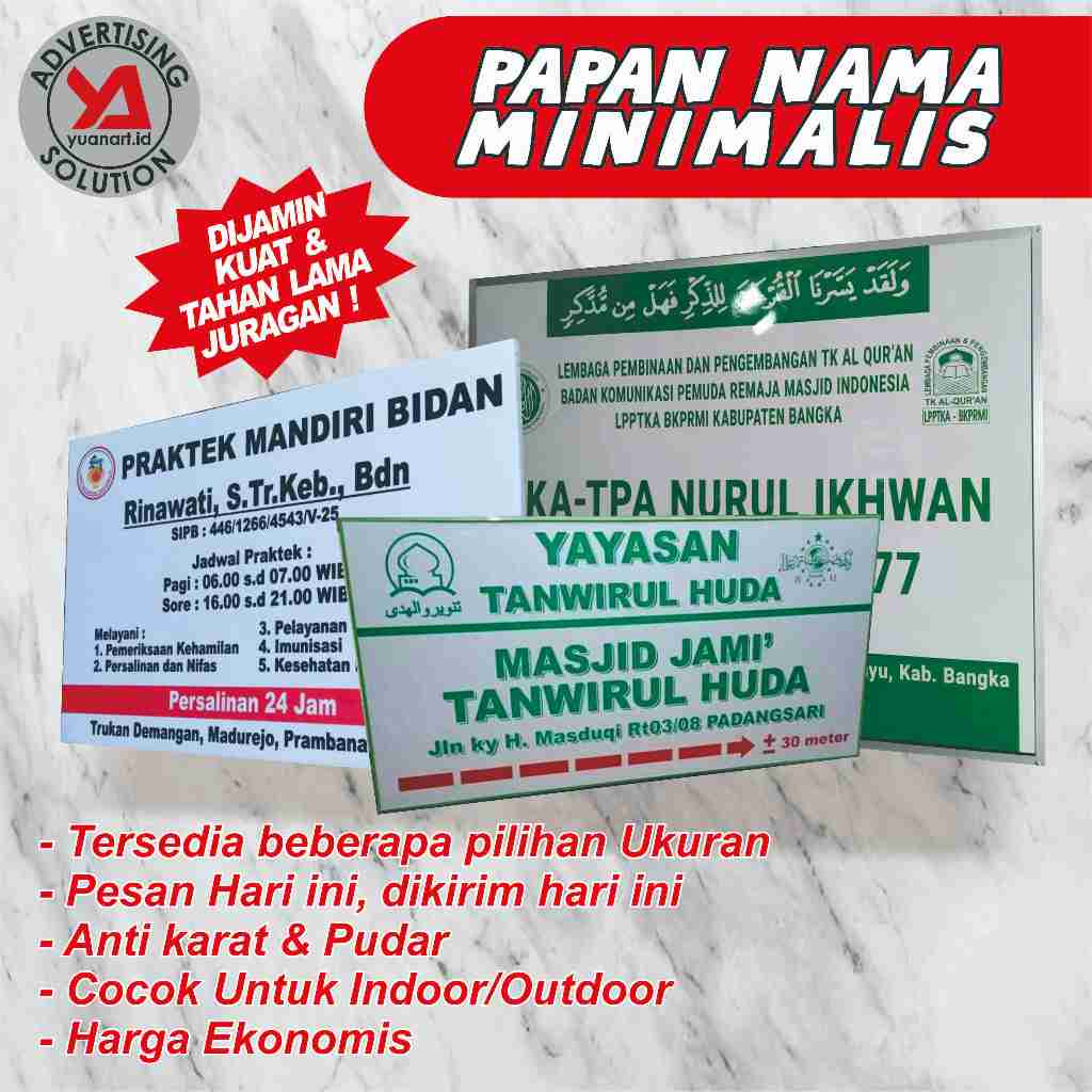 

Plang Papan Nama Minimalis Signage Plang Dokter Papan Nama Bidan Papan Nama Toko Plang Masjid Plang Sekolah Papan Nama Kantor Papan Nama Warung