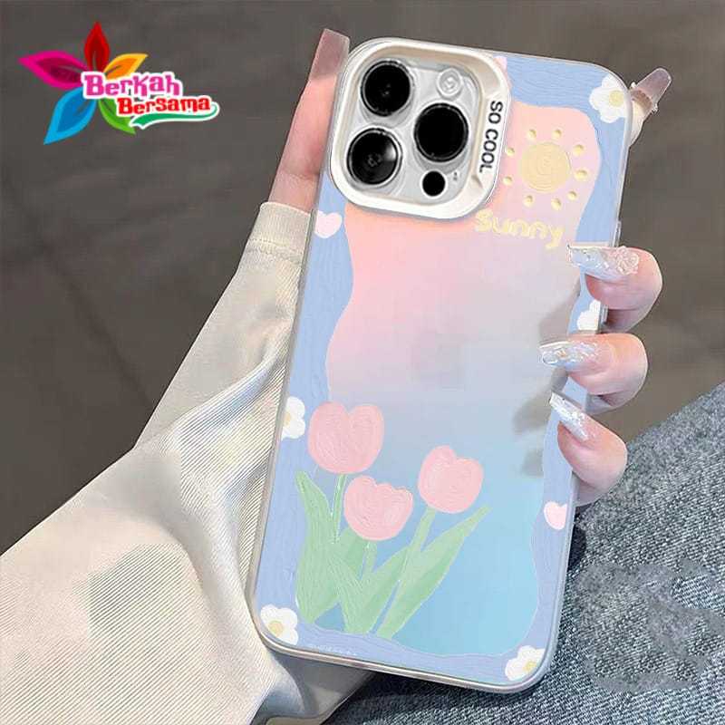 SS904 Premium Hologram Case Silikon Aesthetic Tulip Pink Bear FOR OPPO A57 2022 A77S A58 A78 A71 A74